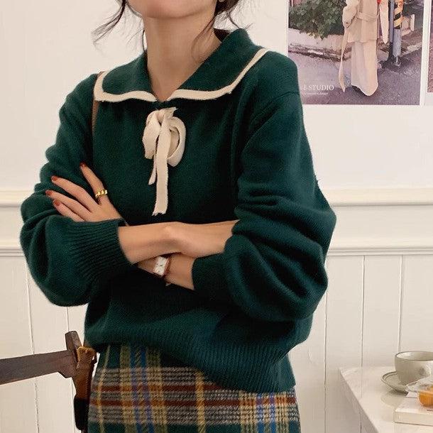 ワイドネックカラーリボンニット 6235-画像3-韓国ファッション通販POPREA［ポップリア］