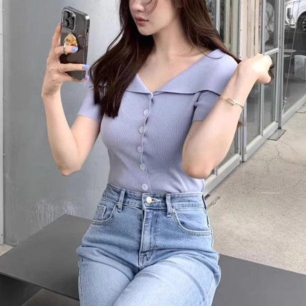 セーラーカラーオフショルトップス 6008-画像3-韓国ファッション通販POPREA［ポップリア］