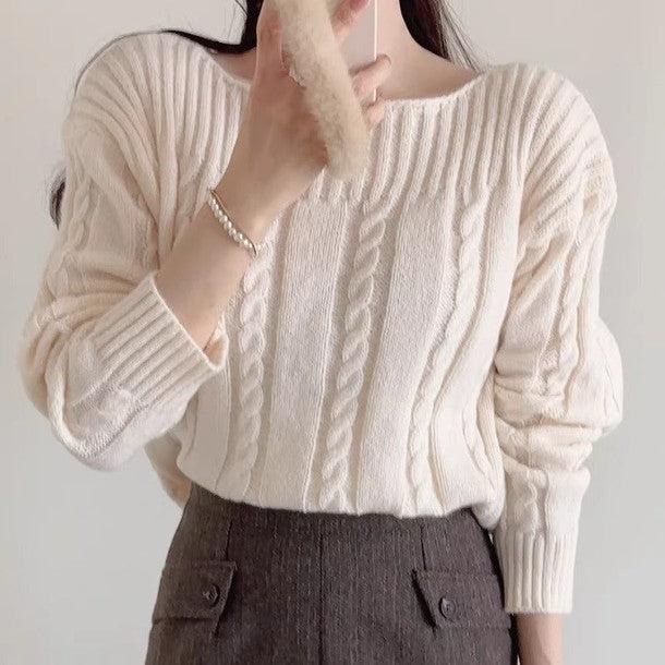 ボートネックケーブルニット 6471-画像3-韓国ファッション通販POPREA［ポップリア］