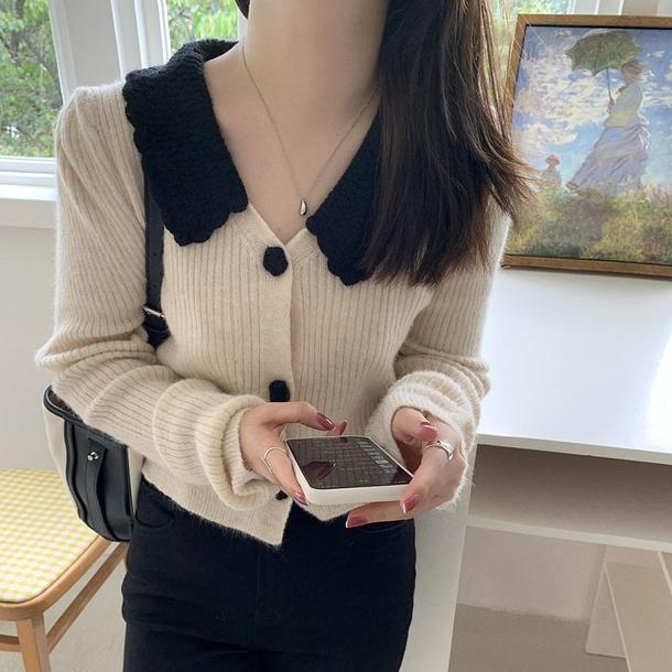 かぎ針フラワーボタンリブニット 6431-画像3-韓国ファッション通販POPREA［ポップリア］