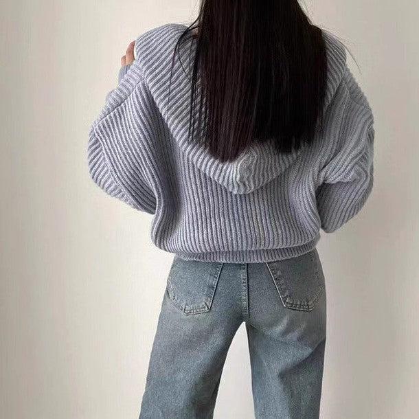 リブニットフードカーディガン 6331-画像3-韓国ファッション通販POPREA［ポップリア］