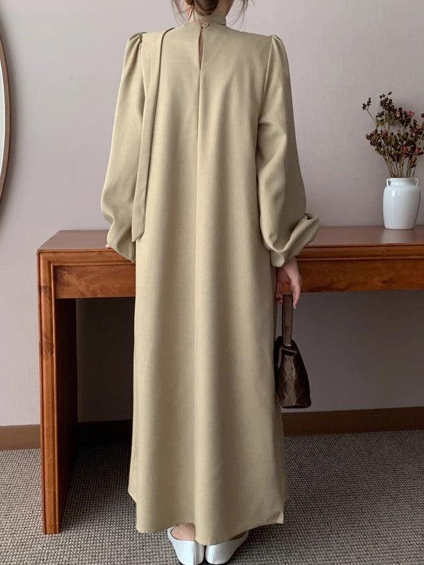 ベルト付きフロントタックロングワンピース﻿ 6224-画像3-韓国ファッション通販POPREA［ポップリア］