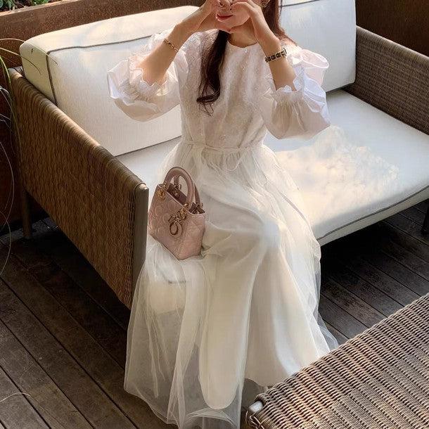 パフスリーブフラワーシフォンワンピース 6304-画像3-韓国ファッション通販POPREA［ポップリア］