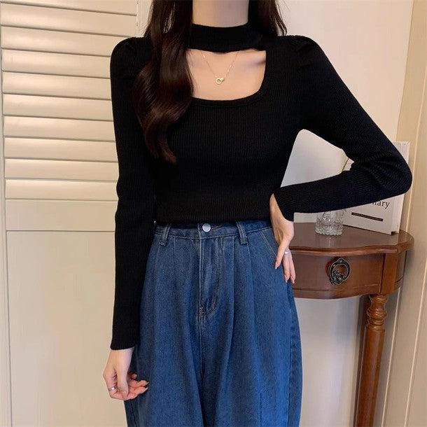 オープンバストハイネックリブニット﻿﻿﻿ 6259-画像3-韓国ファッション通販POPREA［ポップリア］