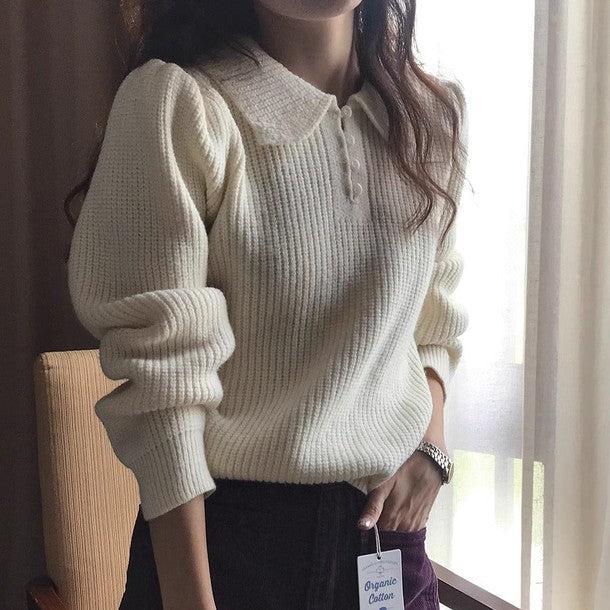 ボタンカラーパフスリーブニット 6239-画像3-韓国ファッション通販POPREA［ポップリア］