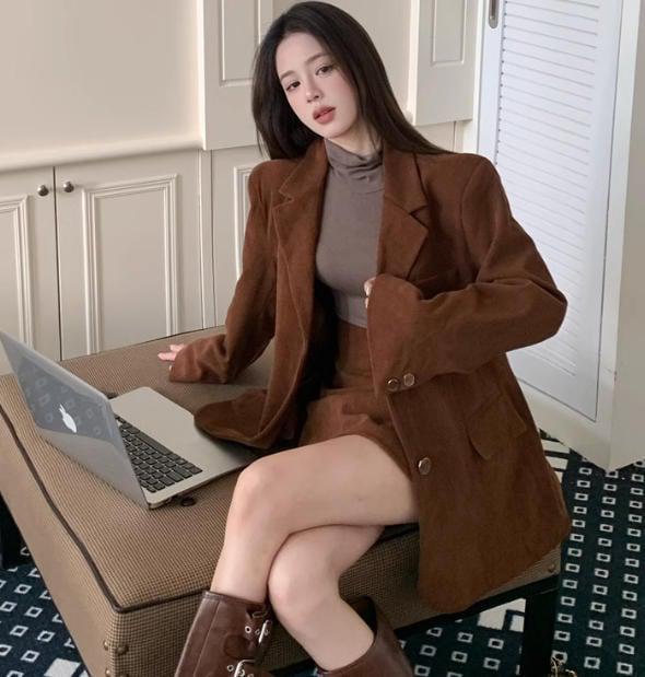 コーデュロイジャケット＆ショートスカート 6365-画像3-韓国ファッション通販POPREA［ポップリア］