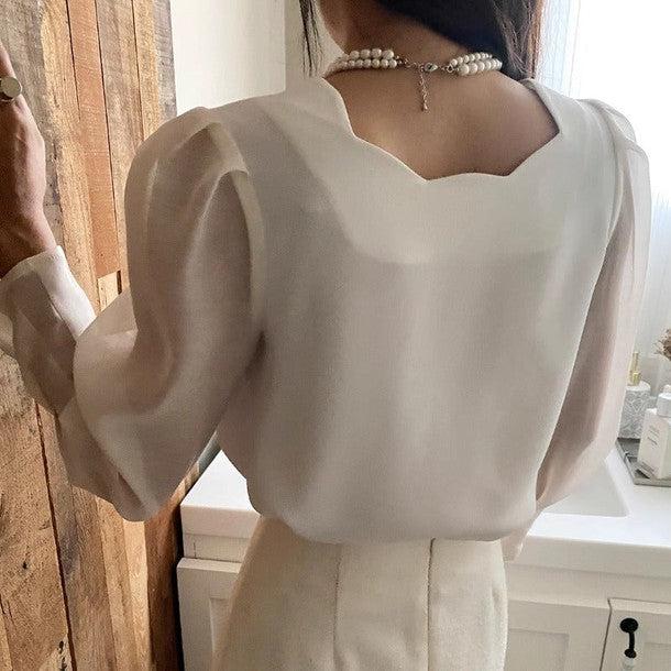 スクエアネックシアーブラウス 6433-画像3-韓国ファッション通販POPREA［ポップリア］