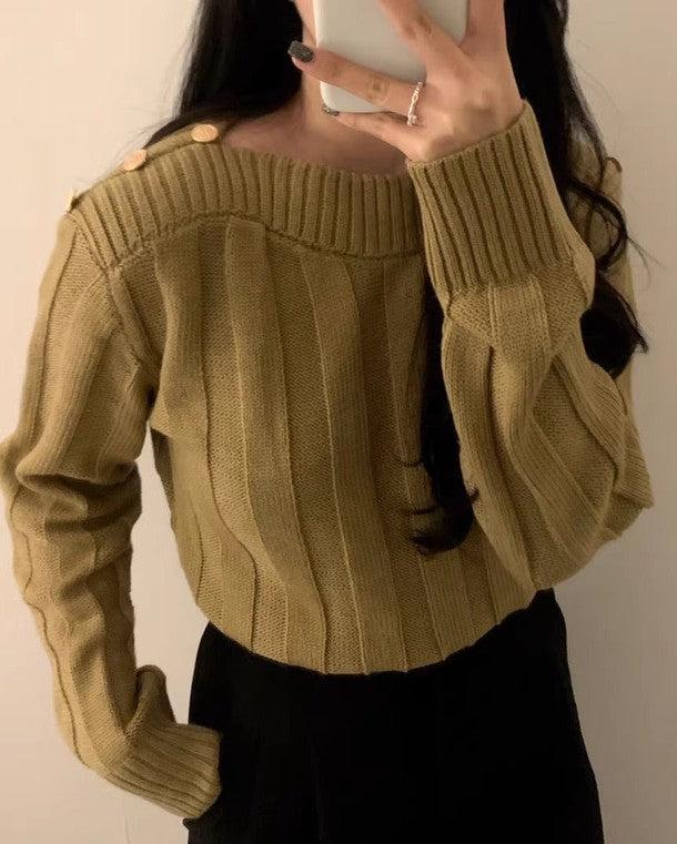 ショルダーゴールドボタンニット 6430-画像3-韓国ファッション通販POPREA［ポップリア］