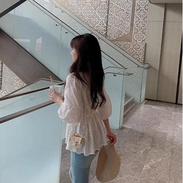 フラワーカシュクールタイプブラウス﻿ 6098-画像3-韓国ファッション通販POPREA［ポップリア］