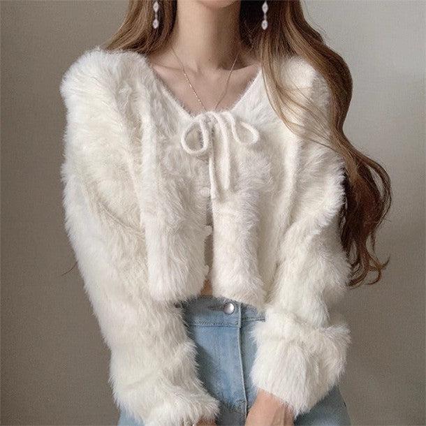 フェザーヤーンフロントリボンカーディガン 6297-画像3-韓国ファッション通販POPREA［ポップリア］