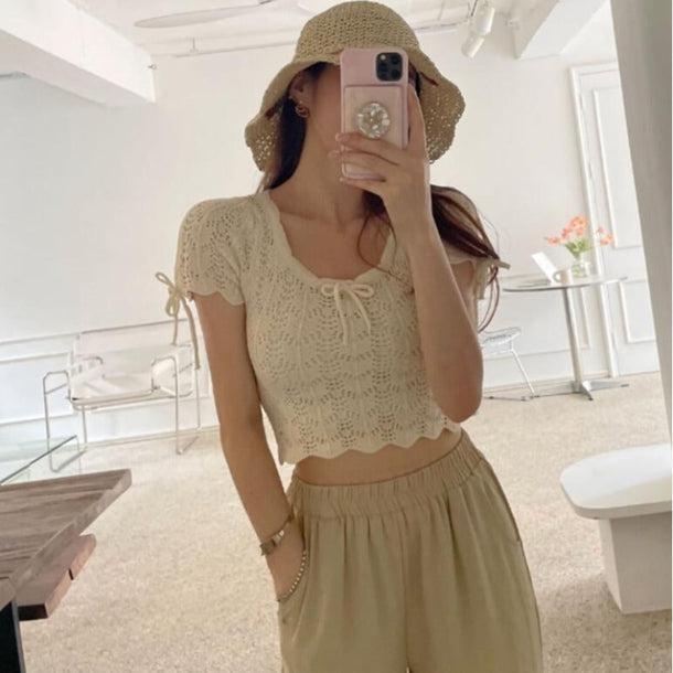 かぎ編みショートサマーニット﻿ 6081-画像3-韓国ファッション通販POPREA［ポップリア］