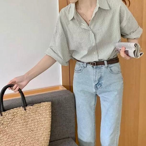 シンプルストライプシャツ 6061-画像3-韓国ファッション通販POPREA［ポップリア］