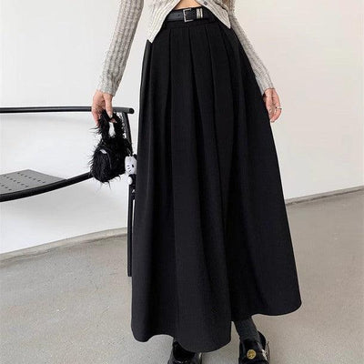 ベルト付きボックスプリーツロングスカート﻿﻿﻿ 6257-画像3-韓国ファッション通販POPREA［ポップリア］