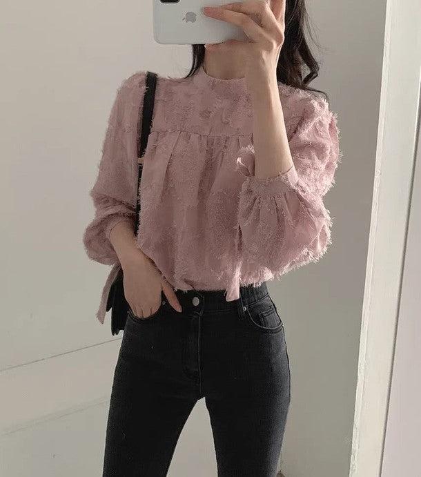 スリーブリボンハイネックブラウス 6451-画像3-韓国ファッション通販POPREA［ポップリア］