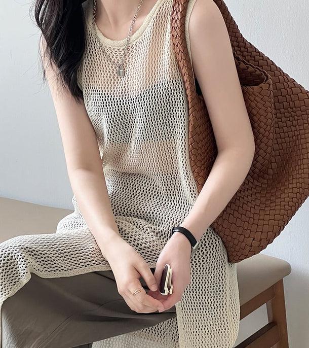 透かし編みノースリーブロングニット 6073-画像3-韓国ファッション通販POPREA［ポップリア］