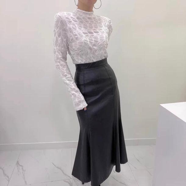 ウェーブパターンシアーハイネックトップス 6159-画像3-韓国ファッション通販POPREA［ポップリア］