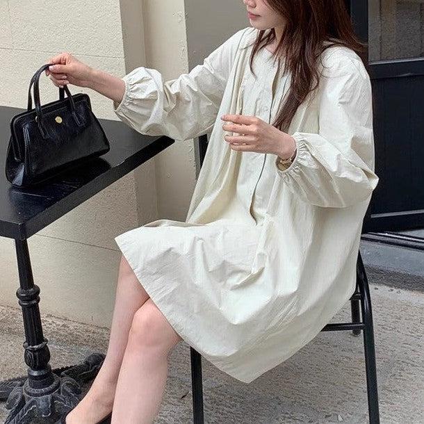 ノーカラーフロントボタンワンピース 6539-画像3-韓国ファッション通販POPREA［ポップリア］