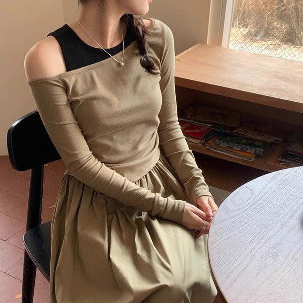 オープンショルダーTシャツ&スカート﻿ 6228-画像3-韓国ファッション通販POPREA［ポップリア］