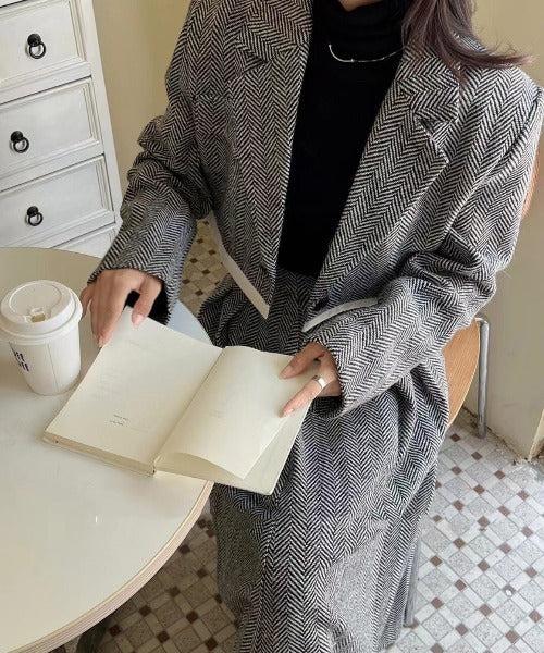 ヘリンボーンハイウエストフレアスカート 6234-画像3-韓国ファッション通販POPREA［ポップリア］