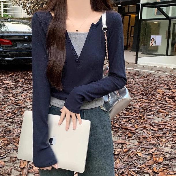 シンプルスリムクロップドロングスリーブTEE 6507-画像3-韓国ファッション通販POPREA［ポップリア］