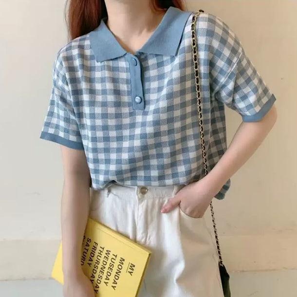 ブロックチェックバイカラーポロシャツ 6071-画像3-韓国ファッション通販POPREA［ポップリア］