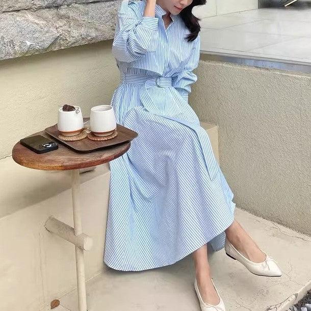 ストライプシャツワンピース﻿﻿ 6571-画像3-韓国ファッション通販POPREA［ポップリア］