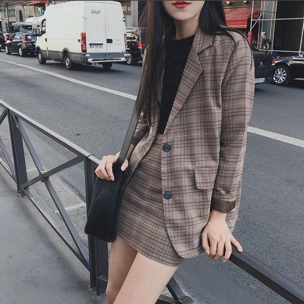 チェックミニツーピーススーツ 6366-画像3-韓国ファッション通販POPREA［ポップリア］