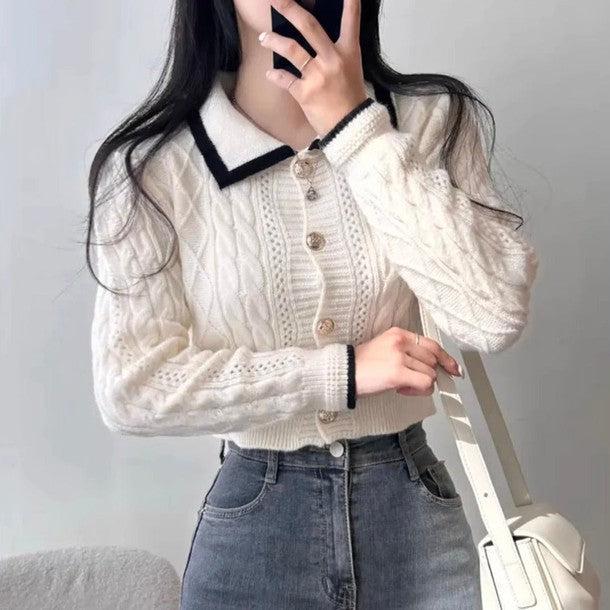 バイカラーショートニットカーディガン 6424-画像3-韓国ファッション通販POPREA［ポップリア］