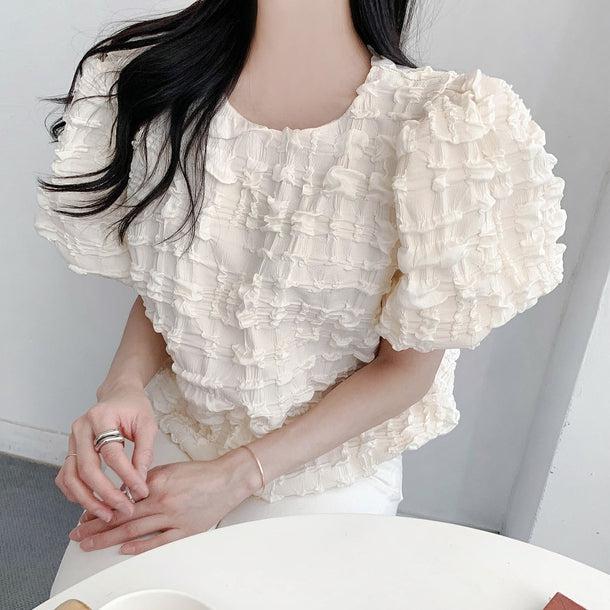 フレンチニッチラウンドネックパフスリーブシャツ 5997-画像3-韓国ファッション通販POPREA［ポップリア］
