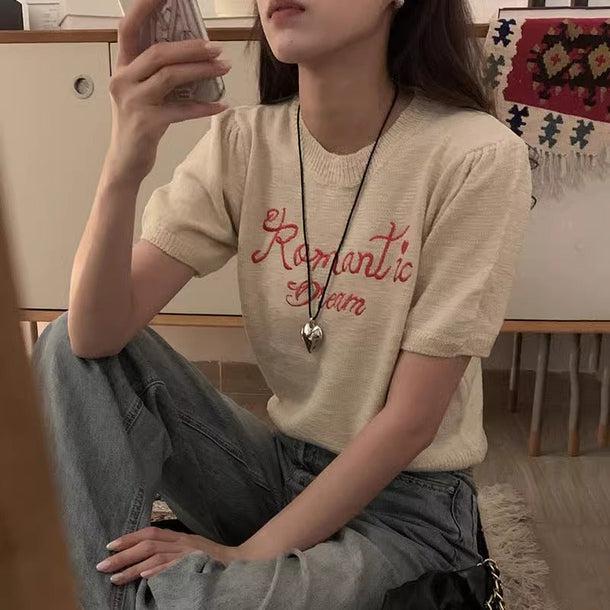 刺繍ロゴパフスリーブニット 6135-画像3-韓国ファッション通販POPREA［ポップリア］