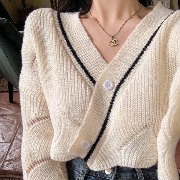 Vネックカシュクールニットカーディガン﻿ 6151-画像3-韓国ファッション通販POPREA［ポップリア］