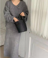 ノーカラーニットカーディガン&ハイウエストスカート 6367-画像3-韓国ファッション通販POPREA［ポップリア］