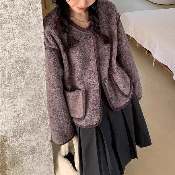 2ポケットノーカラーボアジャケット﻿﻿﻿﻿ 6260-画像4-韓国ファッション通販POPREA［ポップリア］