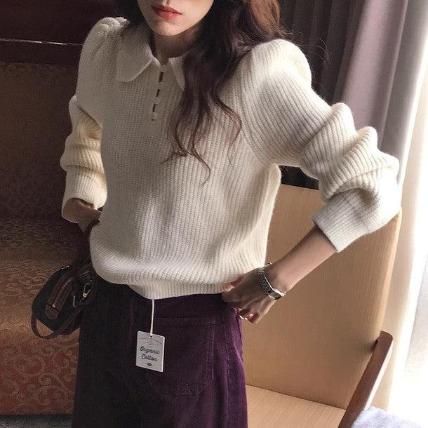 ボタンカラーパフスリーブニット 6239-画像4-韓国ファッション通販POPREA［ポップリア］