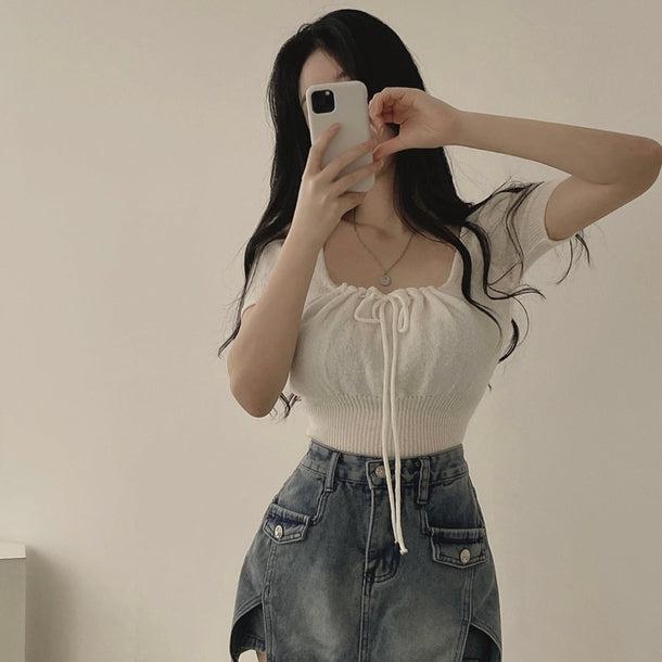 スクエアカラーリボンニット﻿ 6046-画像4-韓国ファッション通販POPREA［ポップリア］