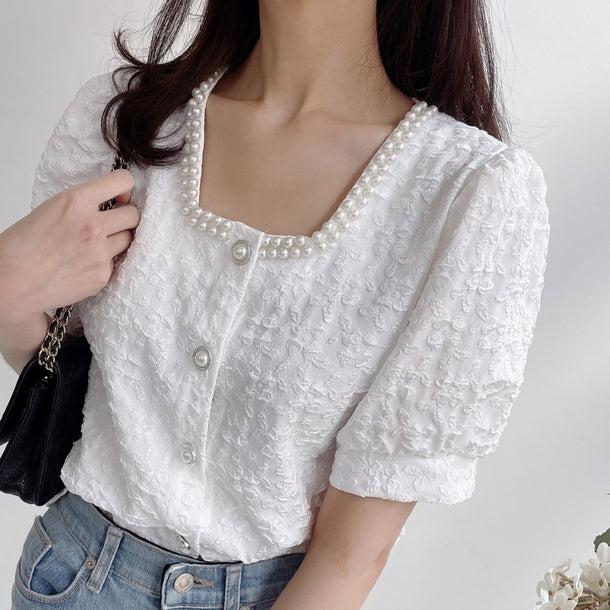 スクエアカラーパールパフスリーブシャツ 5994-画像4-韓国ファッション通販POPREA［ポップリア］