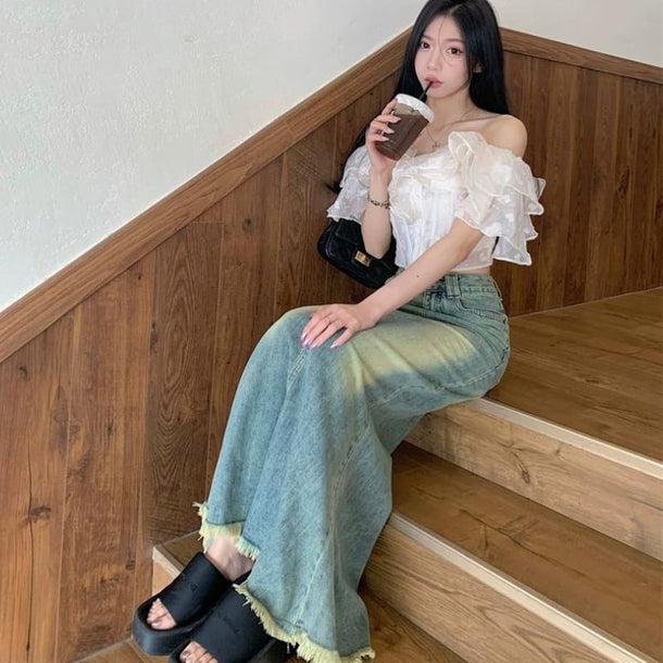 オフショルダーフリルブラウス 6074-画像4-韓国ファッション通販POPREA［ポップリア］