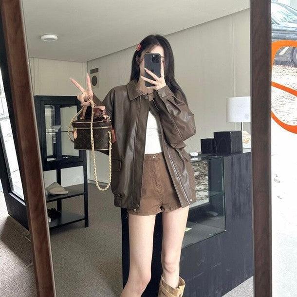 レザータッチオーバージャケット﻿ 6206-画像4-韓国ファッション通販POPREA［ポップリア］