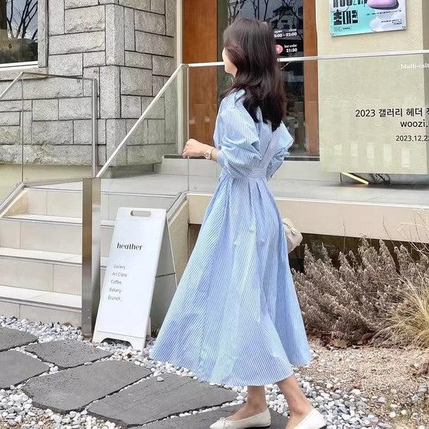 ストライプシャツワンピース﻿﻿ 6571-画像4-韓国ファッション通販POPREA［ポップリア］