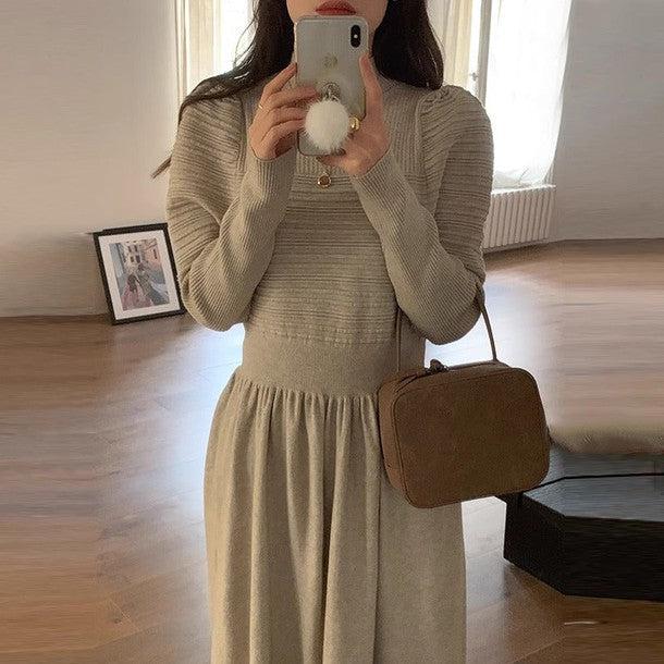 ハイネックギャザーニットロングワンピース 6368-画像4-韓国ファッション通販POPREA［ポップリア］