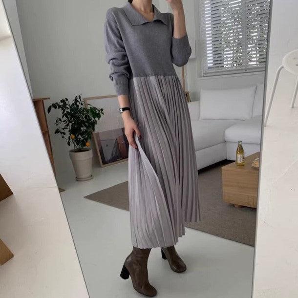 プリーツ切り替えニットロングワンピース﻿﻿﻿﻿﻿ 6263-画像4-韓国ファッション通販POPREA［ポップリア］