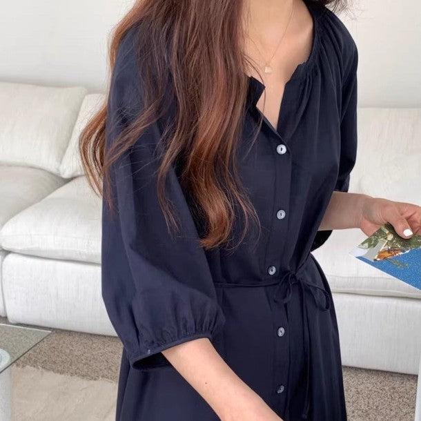 Vネックフロントボタンワンピース 6476-画像4-韓国ファッション通販POPREA［ポップリア］