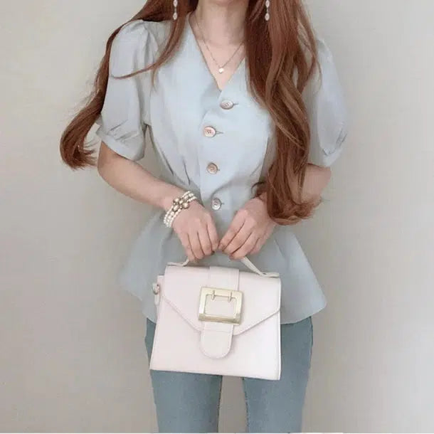 Vネックペプラムトップス 6006-画像4-韓国ファッション通販POPREA［ポップリア］