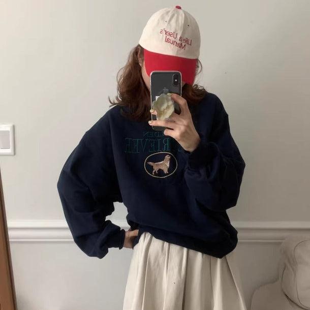 ゴールデンレトリバー刺繍スウエット 6171-画像4-韓国ファッション通販POPREA［ポップリア］