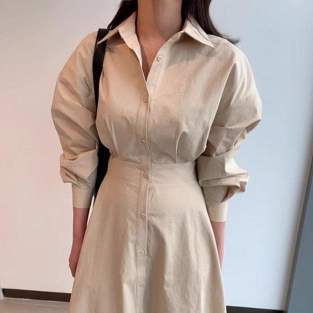 ハイウエストマキシシャツワンピース 6477-画像4-韓国ファッション通販POPREA［ポップリア］