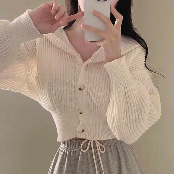 リブニットフーディカーディガン 6474-画像4-韓国ファッション通販POPREA［ポップリア］