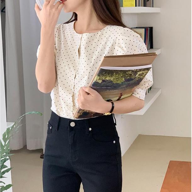 2WAY半袖ドットブラウス﻿ 6642-画像4-韓国ファッション通販POPREA［ポップリア］