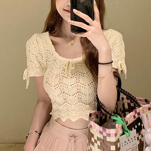 かぎ編みショートサマーニット﻿ 6081-画像4-韓国ファッション通販POPREA［ポップリア］