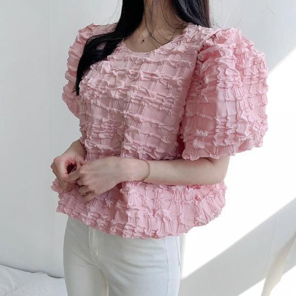 フレンチニッチラウンドネックパフスリーブシャツ 5997-画像4-韓国ファッション通販POPREA［ポップリア］