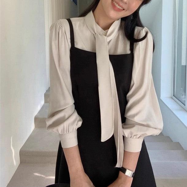 長袖ボウタイブラウス 6357-画像4-韓国ファッション通販POPREA［ポップリア］